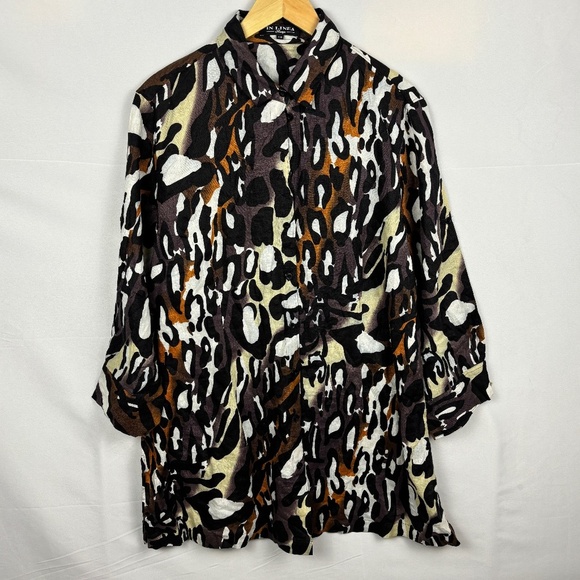 In Linea Firenze Tops - Women Long Sleeve Linen Button Up Tunic Sz 48: 16 XL Lagenlook‎ In Linea Firenze